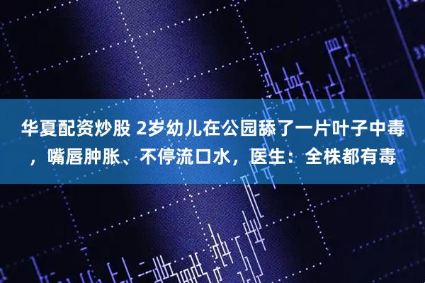 华夏配资炒股 2岁幼儿在公园舔了一片叶子中毒，嘴唇肿胀、不停流口水，医生：全株都有毒